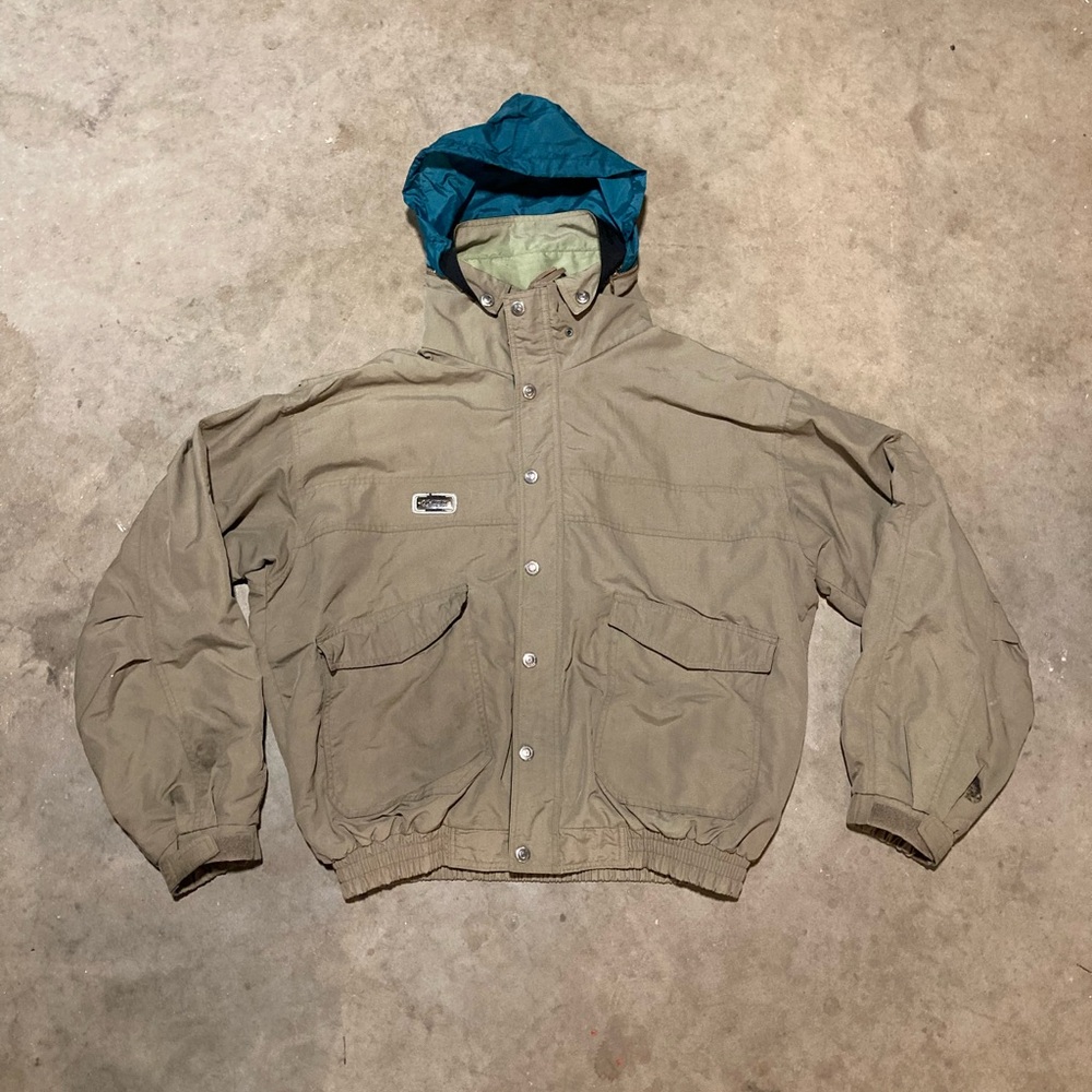 Columbia Tan Windbreaker with Blue Hood size - L